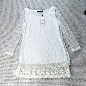 Clotheshead Women’s off White Tunic / Dress Layered Lace Scoop Neck Small Petite